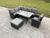 Fimous 8 Seater Outdoor Rattan Garden Furniture Set with Rectangular Dining Table Big Footstool Armchair Patio Wicker Corner Sofa Set Dark Grey Mixed