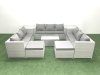 Fimous Rattan Garden Outdoor Furniture Set 11 Seater Garden Sofa Coffee Table Set with 2 Big Footstools 2 Side Tables Light Grey Mixed