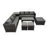 Fimous Garden Rattan Outdoor Furniture Set 9 Seater Patio Corner Sofa Oblong Coffee Table with 3 Stool Side Table Dark Grey
