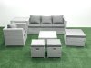 Fimous Garden Outdoor Furniture Set 7 Seater Rattan Sofa Set with 3 Footstools Armchair Side Table Light Grey Mixed