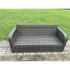 Fimous Rattan Garden Furniture Set with Oblong Rectangular Dining Table Big Footstool 4 Pieces Outdoor Lounge Sofa Set Dark Grey Mixed