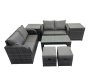 Fimous 3 Seater Sofa Reclining Chair Coffee Table Set Rattan Garden Outdoor Furniture Set with 2 Side Tables 2 Small Stools Dark Grey Mixed