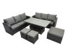 Fimous Rattan Garden Furniture Dining Set 9-seater Patio Height Adjustable Rising Lifting Table Sofa Set with 3 Footstools Dark Grey Mixed