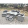 Fimous Rattan Garden Funiture Set Adjustable Rising Lifting Table Lounge Sofa Dining Set 2 Chairs Big And Small Footstool