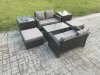 Fimous High Back Rattan Garden Furniture Sofa Sets with Rectangular Coffee Table 2 Side Tables 2 Big Footstool Dark Grey Mixed