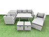 Fimous 9 Pieces Outdoor PE Rattan Sofa Armchair Set Patio Garden Furniture Sets with Cushions Side Table 3 Stools Light Grey
