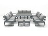 Fimous 11 Seater Garden Sofa Set Aluminium Furniture Rising Dining Tabe Set wth 2 Small Footstools Dark Grey