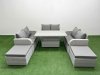 Fimous 8 Seater PE Wicker Rattan Furniture Sofa Sets with Adjustable Lifting Dining or Coffee Table 2 Seater Love Sofa 2 Big Footstool Light Grey