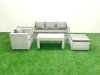 Fimous Outdoor Rattan Garden Furniture Set with Grey Cushions Luxury 5 Seater with Side Table and Coffee Table For Conservatory,Patio