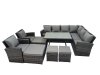 Fimous 12 Seater Garden Outdoor Rattan Furniture Set Rattan Corner Sofa Oblong Dining Table with 2 Armchairs 4 Footstools Dark Grey