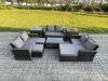 Fimous 9pc Rattan Sofa Garden Furniture Outdoor Patio Set with 2 Side Tables 3 Footstools Love Seat Sofa Dark Grey Mixed