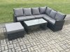 Fimous Rattan Corner Sofa Garden Furniture Set with Big Footstool Rectangular Coffee Table with Cushion Dark Grey Mixed