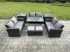 Fimous Outdoor Lounge Sofa Set Wicker PE Rattan Garden Furniture Set with Rectangular Dining Table 2 Seat Sofa 2 Small Footstools 2 Side Tables Dark Grey Mixed