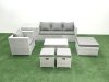 Fimous 7 Pieces Rattan Garden Furniture Set Outdoor Garden Sofa Chair Coffee Table Set with Side Table 3 Footstools Light Grey Mixed