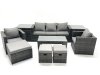 Fimous 8 Seater Rattan Garden Furniture Set Outdoor Lounger Sofa with Coffee Table 2 Armchair 3 Footstools 2 Side Tables Dark Grey Mixed
