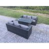 Fimous PE Wicker Outdoor Garden Furniture Set Patio Rattan Rectangular Dining Table Lounge Sofa 6 Seater Dark Grey Mixed