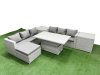 Fimous 6 PCs Rising Dining Table Set Rattan Furniture Set with 3 Seater Sofa Big Footstool 2 Side Tables Light Grey