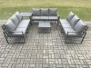 Fimous Aluminium 9 Seater Outdoor Garden Furniture Set Patio Lounge Sofa with Square Coffee Table Side Table Conservatory Set Dark Grey