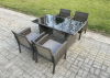 Fimous Wicker PE Outdoor Rattan Garden Furniture Arm Chair And Table Dining Sets 4 Seater Rectangular Table Dark Grey Mixed