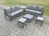 Fimous Aluminium 6 Pieces Garden Furniture Sofa Set with Cushions 8 Seater Outdoor Patio Set with Square Coffee Table 2 Small Footstools Side Table Dark Grey
