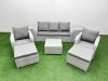 Fimous PE Rattan Garden Furniture Set Reclining Chair Sofa Lounge Sofa Set Square Coffee Table 2 Side Table 2 Big Footstool Light Grey