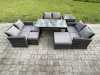 Fimous Wicker PE Rattan Garden Furniture Sets Outdoor Lounge Sofa Set with Oblong Dining Table Double Seat Sofa 3 Footstools Side Table Dark Grey Mixed