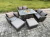 Fimous 7 Seater Rattan Garden Furniture Set Outdoor Lounge Sofa Chair Gas Fire Pit Dining Table Set With 2 Big Footstool Double Seat Sofa Armchiar