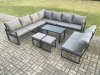 Fimous Aluminium 11 Seater Patio Outdoor Garden Furniture Lounge Corner Sofa Set with Oblong Coffee Table with 2 Small Footstools Dark Grey