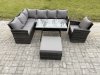Fimous Rattan Garden Furniture Corner Sofa Set with Oblong Dining Table Big Footstool Armchair Outdoor Wicker Rattan Set Dark Grey Mixed