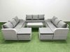 Fimous PE Rattan Lounge Sofa Set 11 Seater Outdoor Garden Furniture Set with Oblong Coffee Table 3 Seater Sofa 2 Big Footstools Light Grey