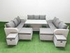 Fimous 8 Pieces Garden Rising Dining Table High Back Inclining Sofa Set 2 Big Footstool 2 Small Stool 1 Side Table Light Grey