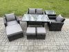 Fimous 7 Seater PE Wicker Outdoor Garden Furniture Set Patio Furniture Rattan Rectangular Dining Table Lounge Sofa with 3 Footstools Side Table
