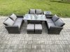 Fimous Wicker PE Rattan Garden Furniture Sets Outdoor Lounge Sofa Set with Oblong Dining Table Double Seat Sofa Side Table 2 Small Footstools Dark Grey Mixed