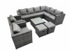 Fimous Outdoor PE Rattan Garden Furniture Sofa Set with Square Coffee Table 2 Small Stools 2 Chair Dark Grey