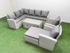 Fimous Rattan Garden Furniture Set Outdoor 11 Seater Corner Sofa Sets with Oblong Coffee Table Chair 3 Footstools Light Grey Mixed