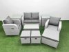 Fimous Light Grey PE Wicker Rattan Garden Furniture Set Sofa Set Reclining Adjustable Chair Rectangular Coffee Table 7 Seater 3 Stools 2 Side Table