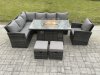 Fimous Rattan Garden Furniture High Back Corner Sofa Gas Fire Pit Dining Table Sets Gas Heater with Armchair 2 Small Footstools 9 Seater Dark Grey Mixed