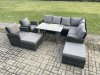 Fimous High Back Outdoor Garden Furniture Set Rattan Corner Sofa Dining Table Set With 2 Armchairs 2 Big Footstool 10 Seater Dark Grey Mixed