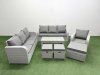 Fimous 10 Seater Poly Rattan Outdoor Garden Furniture Oblong Coffee Table Sofa Set Patio 3 Seater Sofa Reclining Chair 3 Seater Sofa 3 Stools Light Grey