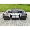 Fimous Outdoor Garden Furniture Sets 8 Pieces Wicker Rattan Furniture Sofa Sets with Rectangular Coffee Table Love seat Sofa 2 Small Footstools 2 Side Tables