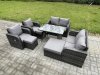 Fimous Wicker PE Rattan Garden Dining Set Outdoor Furniture Sofa with Rectangular Dining Table 3 Footstools Dark Grey Mixed