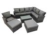 Fimous Rattan Garden Outdoor Furniture Set 9 Seater Garden Sofa Coffee Table Set with Chair 2 Big Footstools Dark Grey Mixed
