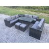 Fimous 11 Seater Outdoor PE Wicker Garden Furniture Rattan Lounge Sofa Set Patio Rectangular Dining Table with 2 Small Footstool Side Table Dark Grey Mixed
