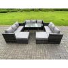 Fimous 11 Seater Wicker PE Rattan Outdoor Furniture Lounge Sofa Garden Dining Set with Dining Table 2 Big Footstools Dark Grey Mixed
