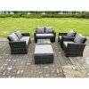 Fimous 7 Seater Dark Grey Mixed High Back Rattan Sofa Set Square Coffee Table Garden Furniture 2 Seater Sofa Chairs Outdoor Patio