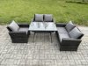 Fimous 5 Seater Wicker PE Rattan Garden Dining Set Outdoor Furniture Sofa with Rectangular Dining Table Double Seat Sofa Dark Grey Mixed