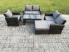 Fimous 5pcs Rattan Outdoor Garden Furniture Sofa Set with Coffee Table Big Footstool Dark Grey Mixed
