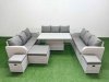 Fimous PE Rattan Lounge Sofa Set 12 Seater Outdoor Garden Furniture Set with Adjustable Lifting Dining or Coffee Table 3 Seater Sofa 3 Stools Side Table Light Grey