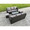 Fimous Outdoor Garden Furniture Sets 8 Seater Wicker Rattan Furniture Sofa Sets with Rectangular Coffee Table 3 Seater Sofa 2 Small Footstools Dark Grey Mixed