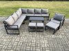 Fimous Aluminium Outdoor Garden Furniture Set Lounge Corner Sofa Oblong Coffee Table Chair Sets with 3 Footstools Dark Grey